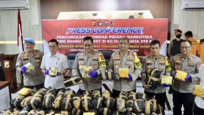 Polda Aceh Berhasil Ungkap Peredaran 31 Kg Sabu Jaringan Internasional