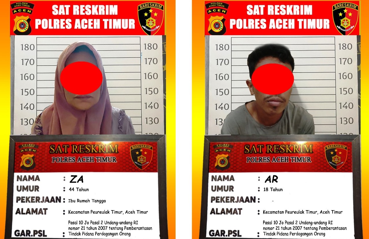 Dua pelaku yang hendak membawa 3 pengungsi Rohingya ke Medan, Sumatera Utara. Foto : Dok Polres Aceh Timur.