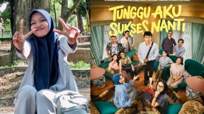 FOTO: Mahasiswa Prodi Pendidikan Bahasa Indonesia, Universitas Syiah Kuala, Ellychiea Putri dan Poster Film Tunggu Aku Sukses Nanti.